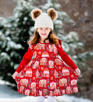 Red Christmas House Angel-Sleeve Dress - Millieloveslily.com