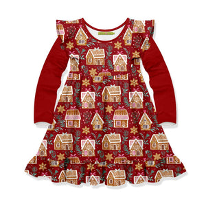 Red Christmas House Angel-Sleeve Dress - Millieloveslily.com