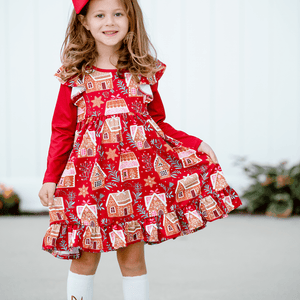 Red Christmas House Angel-Sleeve Dress - Millieloveslily.com