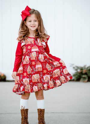 Red Christmas House Angel-Sleeve Dress - Millieloveslily.com