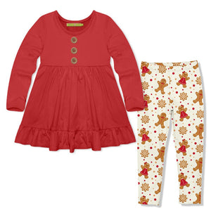 Red Long-Sleeve Babydoll Top & Gingerbread Leggings - Millieloveslily.com