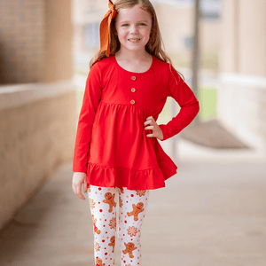 Red Long-Sleeve Babydoll Top & Gingerbread Leggings - Millieloveslily.com