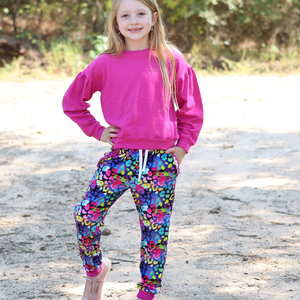 Rose Violet Crewneck Sweatshirt & Velour Neon Leopard Joggers - Millieloveslily.com