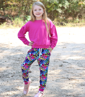 Rose Violet Crewneck Sweatshirt & Velour Neon Leopard Joggers - Millieloveslily.com