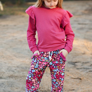 Slate Rose Angel-Sleeve Top & Velour Berry Floral Joggers - Millieloveslily.com