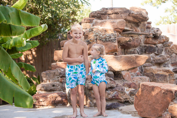 White Water Color Sea Ruffle-Accent Zip Front 1-pc