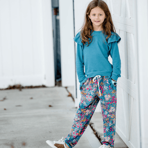 Teal Angel-Sleeve Top & Velour Australian Flowers Joggers - Millieloveslily.com