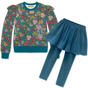Teal Australian Flowers Velour Sweatshirt & Skirted Leggings - Millieloveslily.com