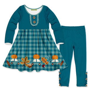Teal Pumpkin Truck Border Button-Accent Dress & Button Leggings - Millieloveslily.com