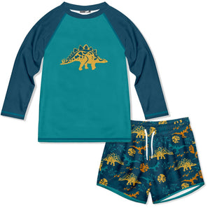 Teal Tropical Dino Long - Sleeve Rashguard Set - Millieloveslily.com