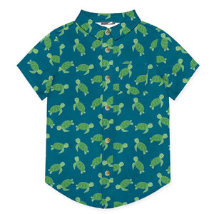 Teal Turtle Rock Short - Sleeve Button - Up - Millieloveslily.com