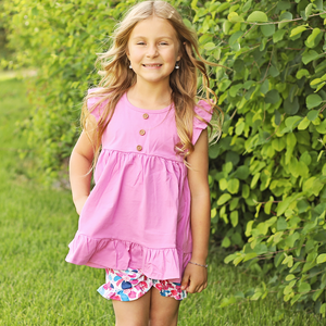 Girls  Violet Angel Sleeve Top & Floral Print Shorts Set, lifestyle