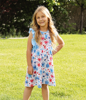 Watercolor Fireworks Button Ruffle - Sleeve Dress - Millieloveslily.com