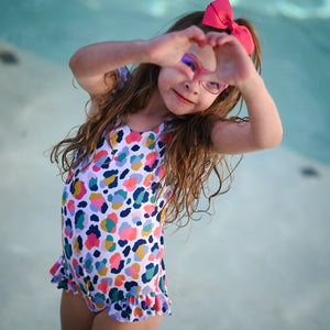 White & Navy Leopard Ruffle - Accent One - Piece - Millieloveslily.com
