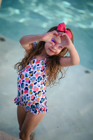 White & Navy Leopard Ruffle - Accent One - Piece - Millieloveslily.com