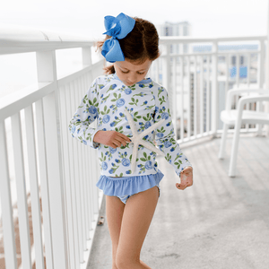 White & Periwinkle Floral Long - Sleeve Rashguard Set - Millieloveslily.com
