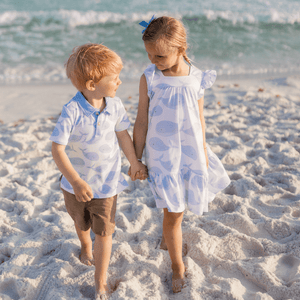 White & Periwinkle Whales Square Neck Angel Sleeve Dress - Millieloveslily.com