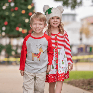 White & Red Christmas Tree Forest Long-Sleeve A-Line Dress - Millieloveslily.com