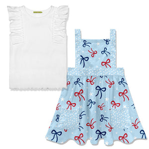 White Ribbed Sleeveless Top & Bows Sleeveless Dress - Millieloveslily.com