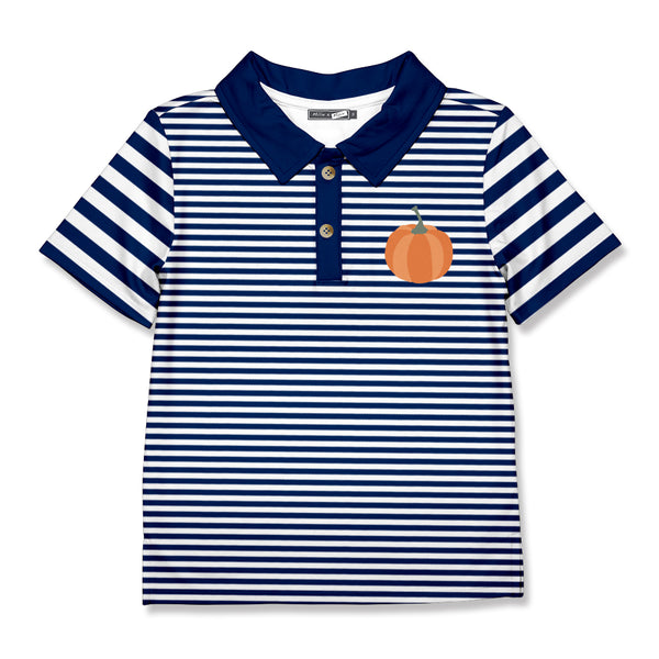 Millie & Maxx | Pumpkin Navy & White Stripe Short-Sleeve Polo Top