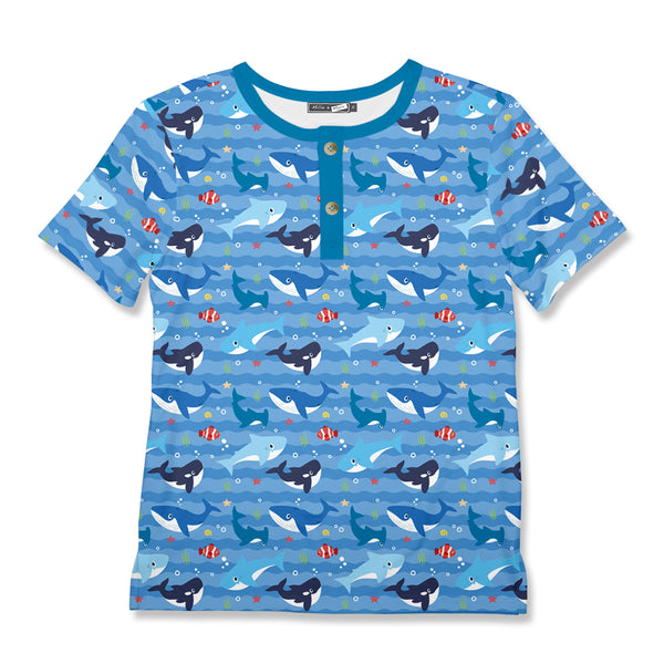 Light Blue Whale Short-Sleeve Henley