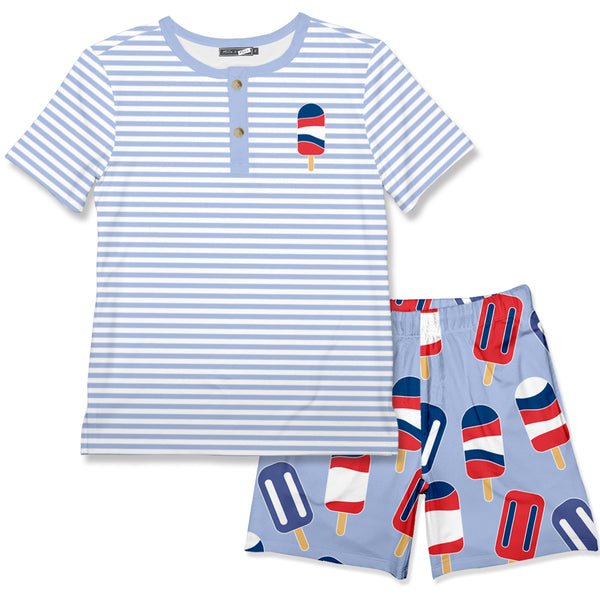 Periwinkle Stripe Henley & Popsicles Pocket Shorts