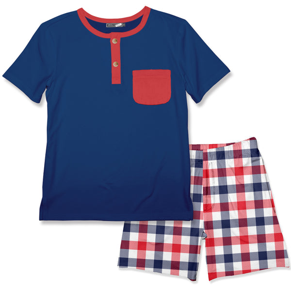Navy Pocket Henley & Americana Check Pocket Shorts