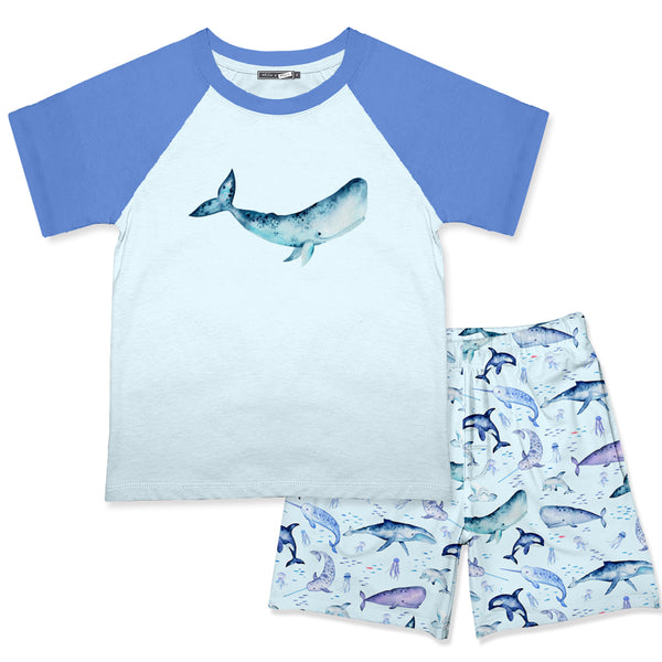 Ice Blue Crewneck Tee & Whale Pocket Shorts