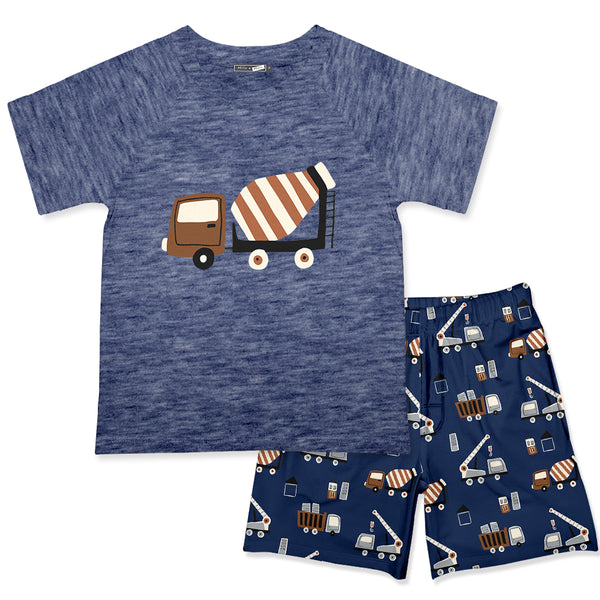 Navy Heather Crewneck Tee & Town Trucks Pocket Shorts