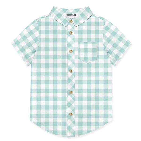 Mint & White Gingham Short-Sleeve Button-Up