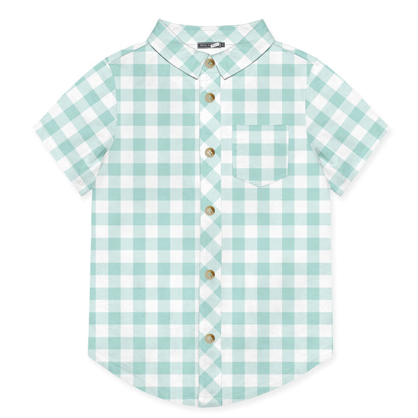 Mint & White Gingham Short-Sleeve Button-Up