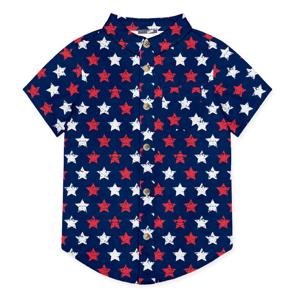 Navy U.S.A.Stars Short-Sleeve Button-Up