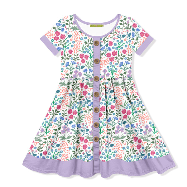 White Spring Flower Button-Up A-Line Dress