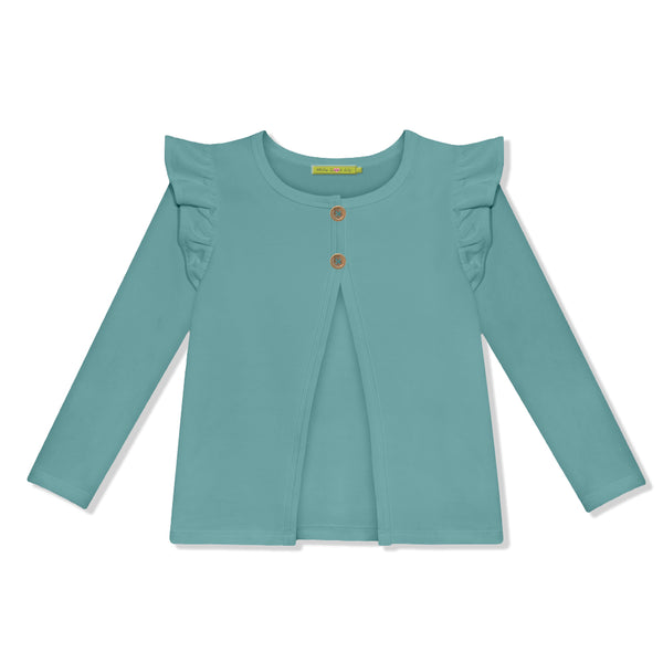 Nile Blue Button-Front French Terry Cardigan