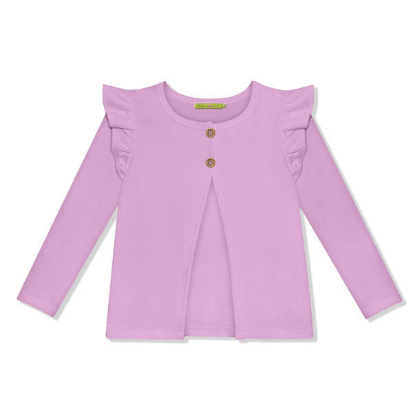 Lilac Button-Front French Terry Cardigan