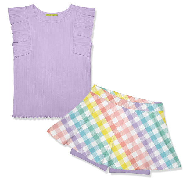 Orchid Petal Ribbed Top & Paradise Check Skort