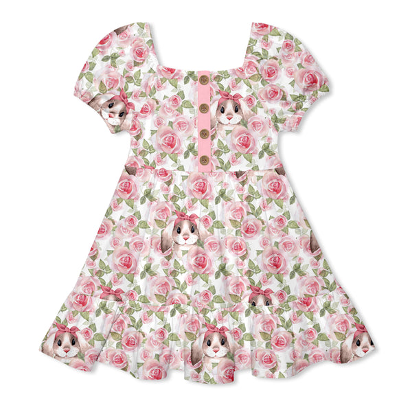 Pink Sweet Rose Ruffle-Hem A-Line Dress