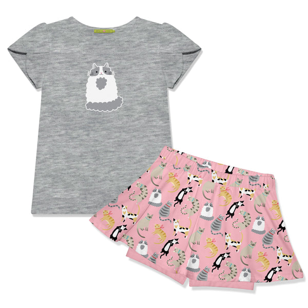 Gray Heather Tulip-Sleeve Top & Kitty Lounge Skort