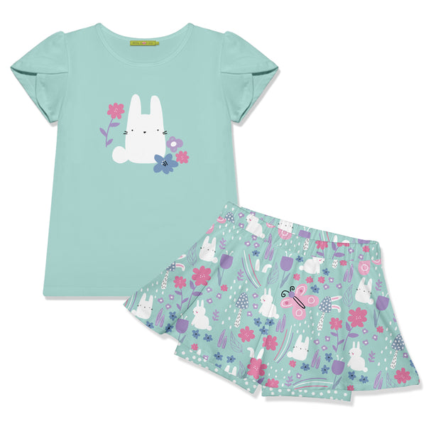 Mint Tulip-Sleeve Top & Bunny Fields Skort