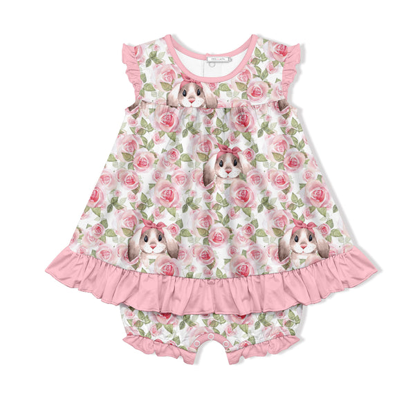 Pink Sweet Rose Skirted Bubble Romper