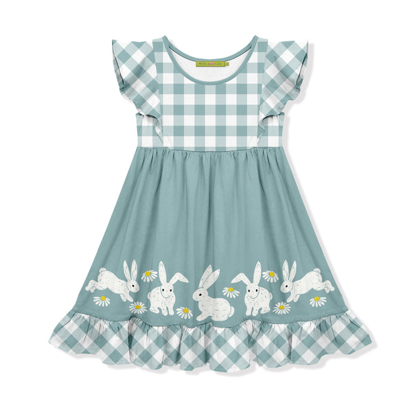 Nile Blue Bunny & Daisy Angel-Sleeve Dress