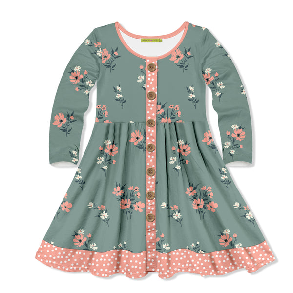 Sage Picadilly Florals Button-Up A-Line Dress