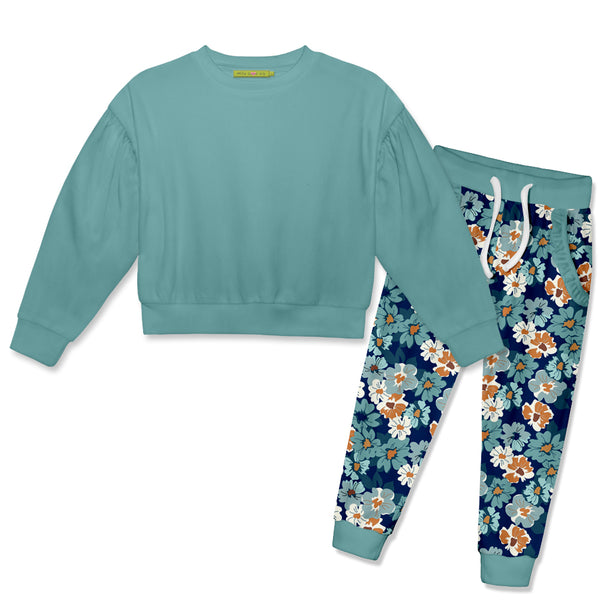Nile Blue Sweatshirt & Navy Floral Bloom Joggers