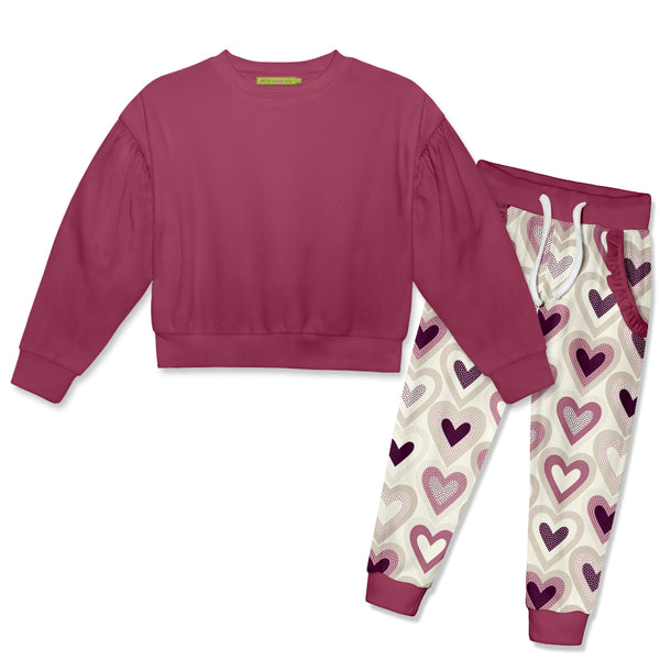 Slate Rose Crewneck Sweatshirt & Velour Love Hearts Joggers