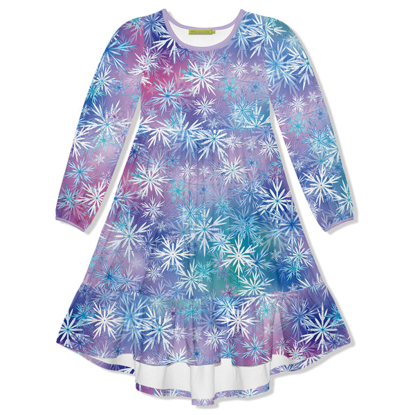 Lilac & Blue Snowflake Tie-Dye Velour Midi Dress