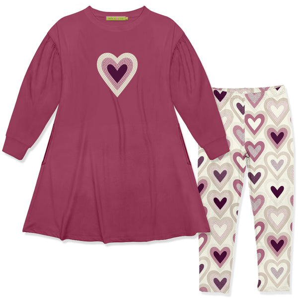 Slate Rose Sweatshirt Dress & Love Hearts Leggings
