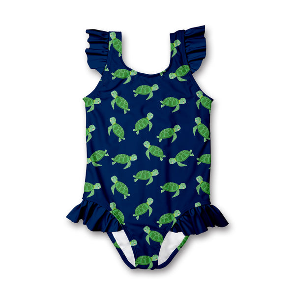 Navy Turtle Rock Ruffle-Accent One-Piece