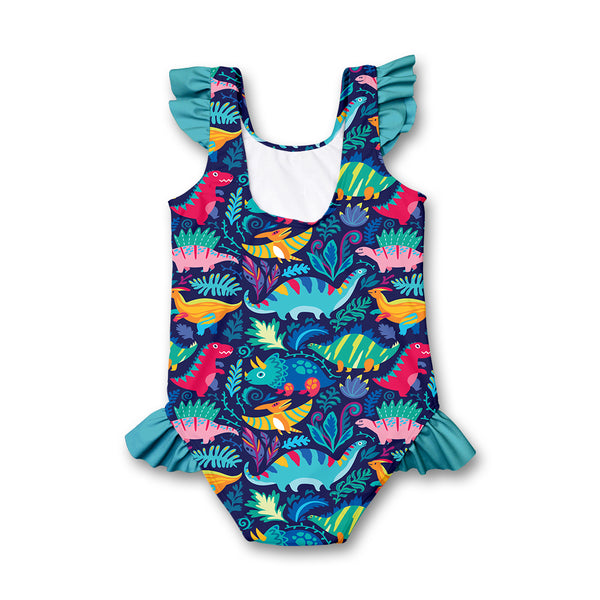 Navy Dino Dynamic Ruffle-Accent One-Piece Swimsuit