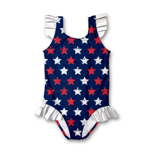 Navy USA Star Ruffle-Accent One-Piece