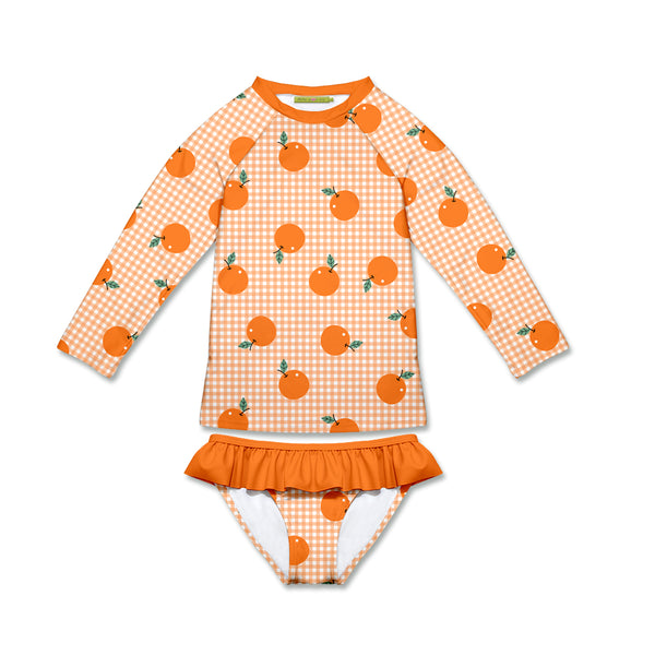 Orange Gingham Oranges Long-Sleeve Rashguard Set